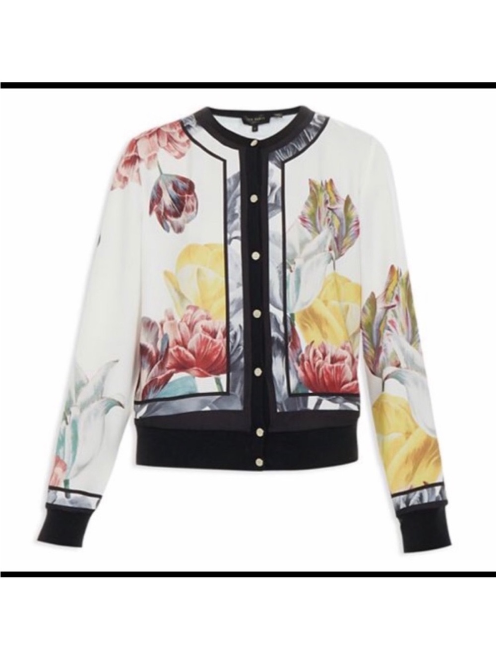Ted Baker London White Floral Bomber Jacket with Black Trim